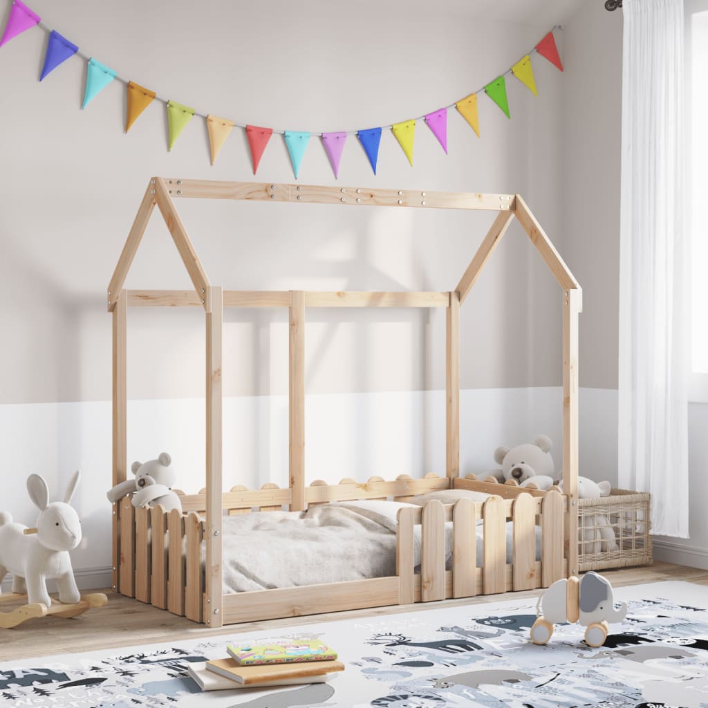Kids' House Bed Frame 70x140 cm Solid Wood Pine